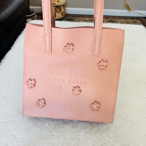Ted Baker Blush Pink Floral Faux Leather Small Tote 10”x 9.75”x 4” - Picture 3 of 16